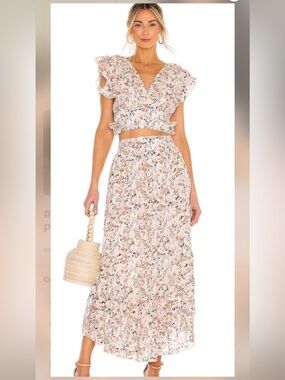 Free People Pretty Daze cream pink orange floral 2 Piece Set S